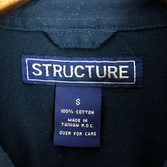 Structure Men's Size Small Blue Collared Long Sleeve Pearl Snap Cotton Shirt - Picture 7 of 9